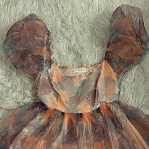 Chic Floral Sheer Dress with Puff Sleeves